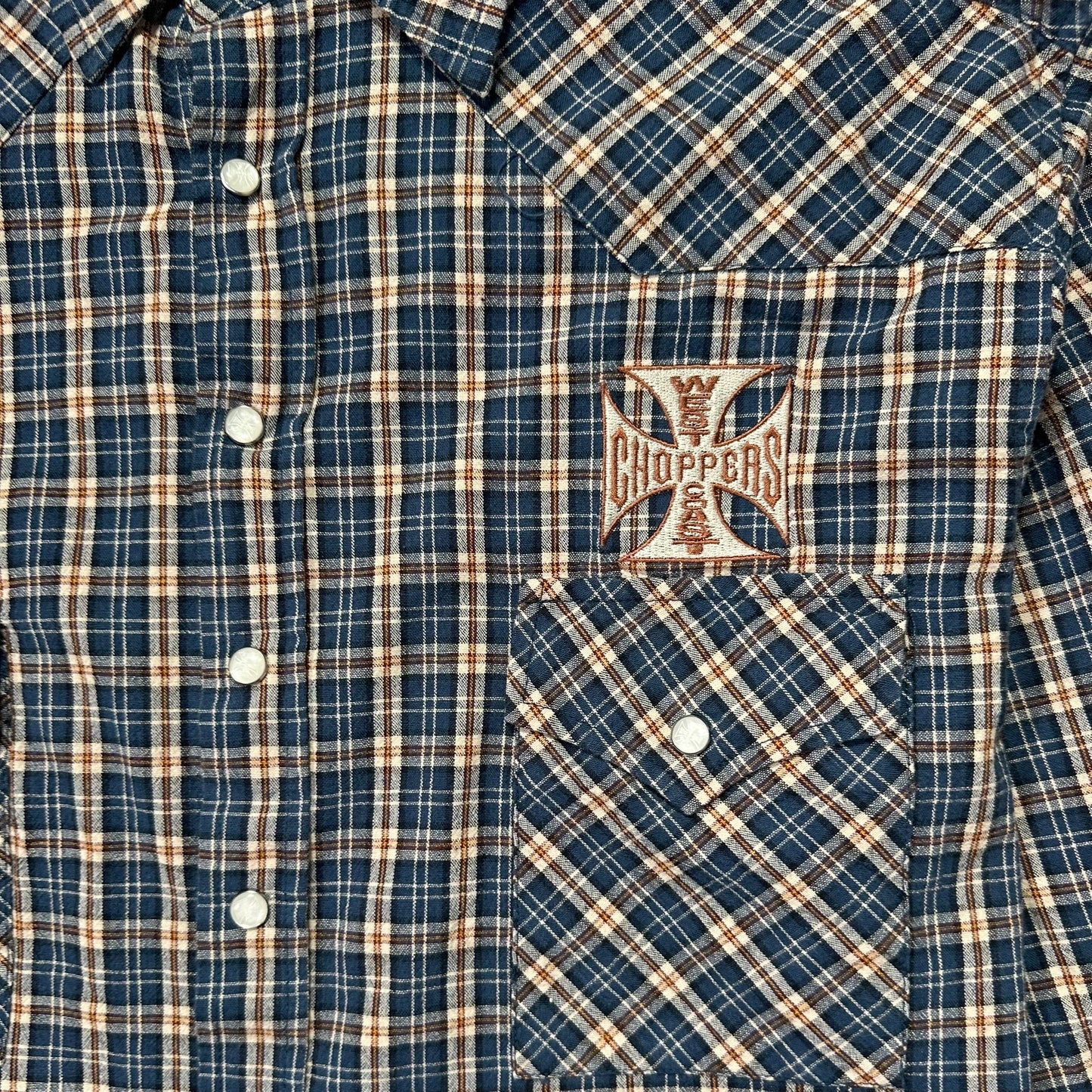 00s "WEST COAST CHOPPERS" CHECK L/S SHIRTS BLUE / M