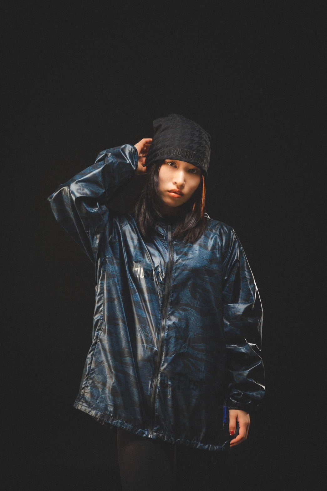 TIGER CAMO PACKBLE HOODED NYLON JACKET / BLUE