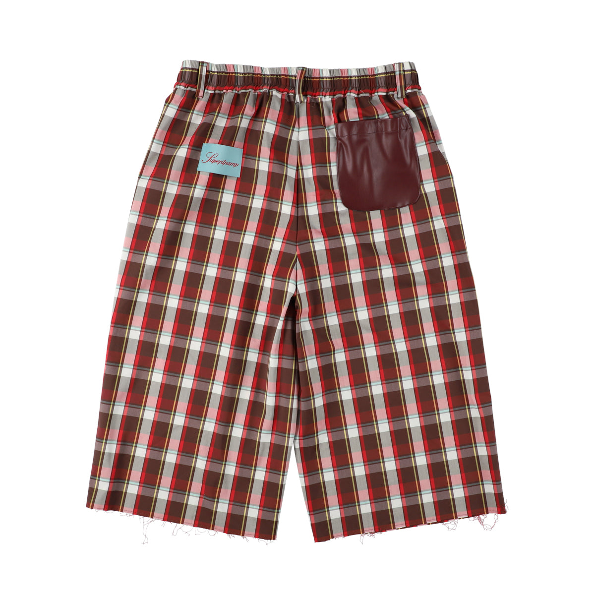BAGGY CROPPED PANTS / RED CHECK AND LETHER