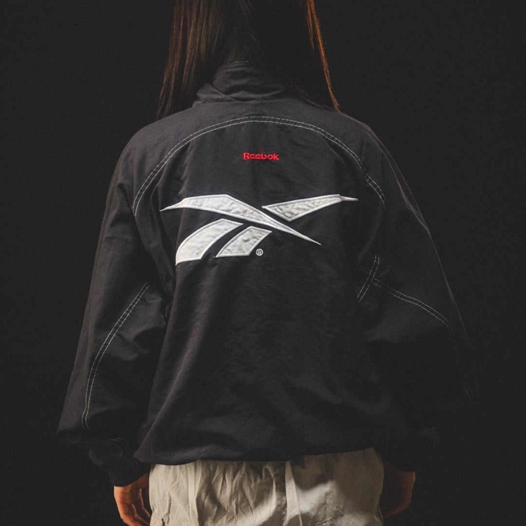 USED "Reebok" NYLON TRACK JACKET / BLACK