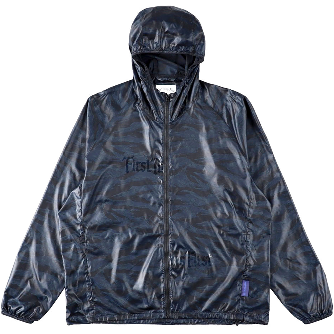 TIGER CAMO PACKBLE HOODED NYLON JACKET / BLUE