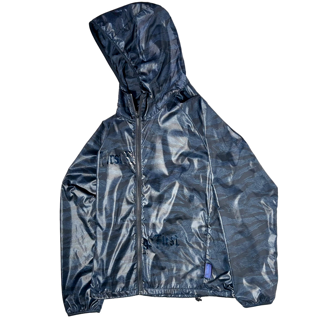 TIGER CAMO PACKBLE HOODED NYLON JACKET / BLUE