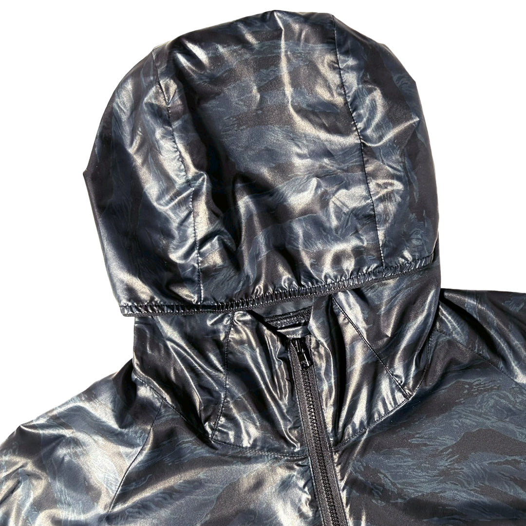 TIGER CAMO PACKBLE HOODED NYLON JACKET / BLUE