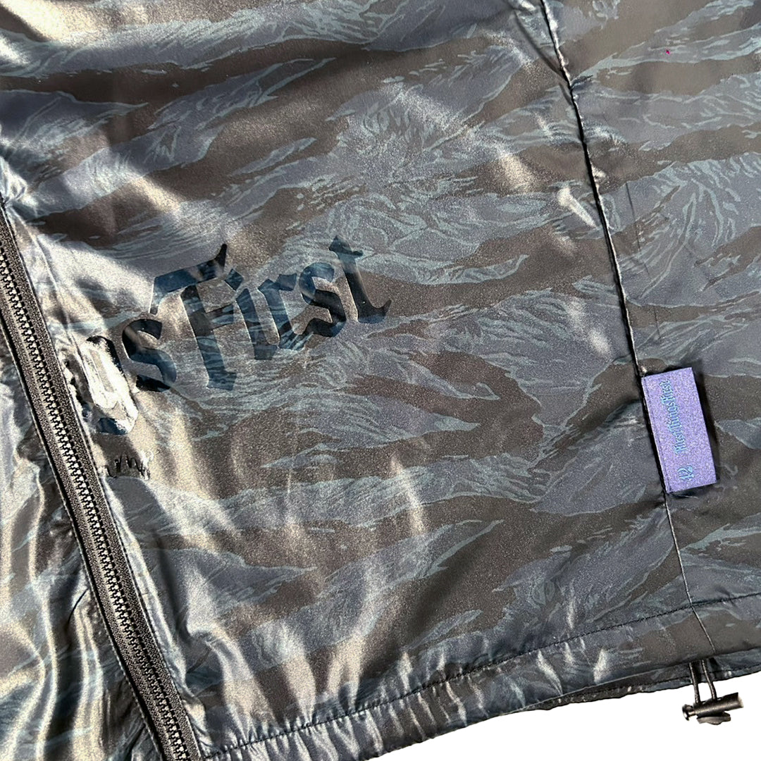 TIGER CAMO PACKBLE HOODED NYLON JACKET / BLUE