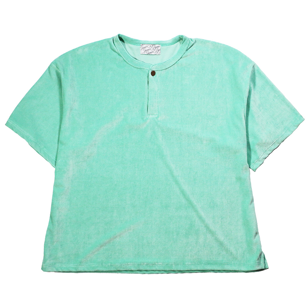 LOCALS ONLY x SUPERTRAMP "VELOR HENRY NECK S/S SHIRTS" / TURQUOISE x ココナッツボタン