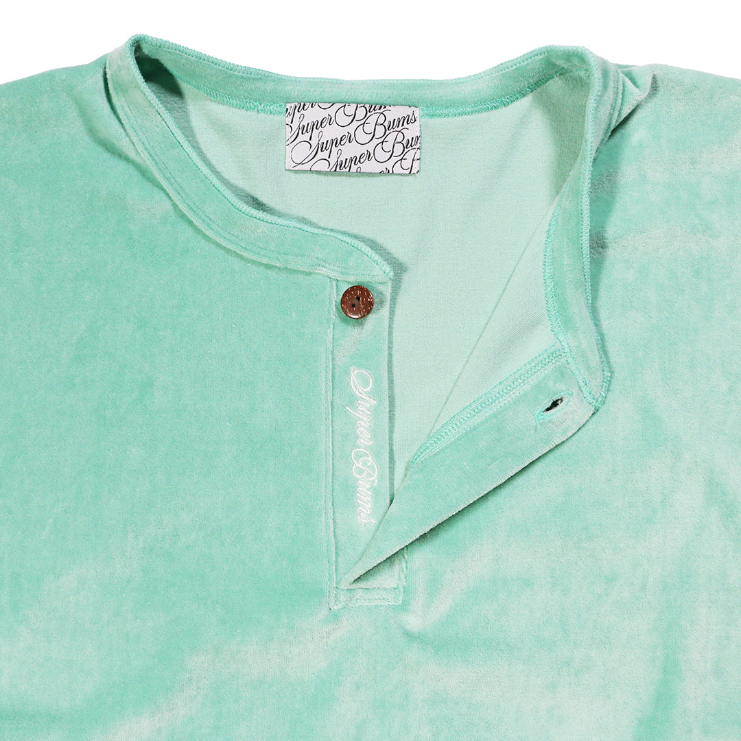 LOCALS ONLY x SUPERTRAMP "VELOR HENRY NECK S/S SHIRTS" / TURQUOISE x ココナッツボタン