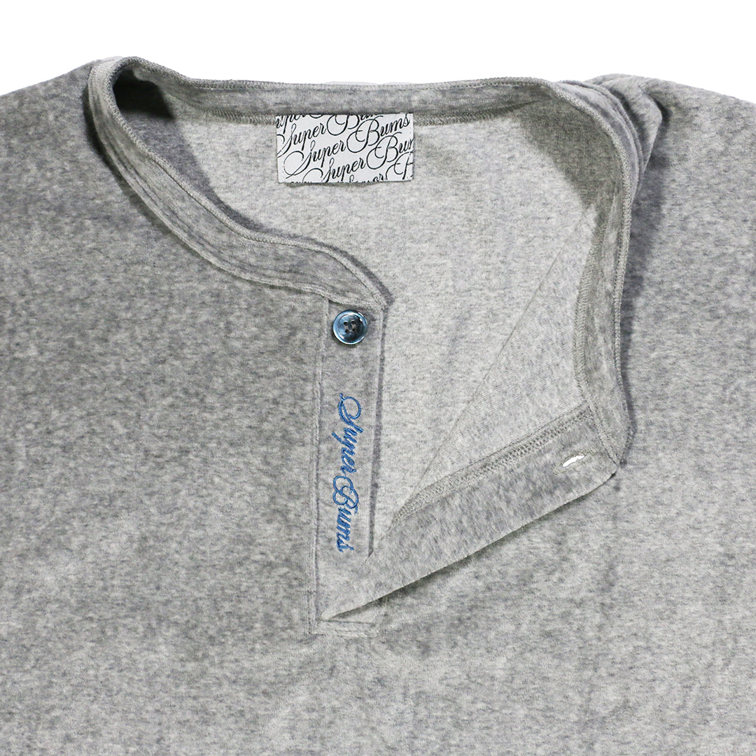 LOCALS ONLY x SUPERTRAMP "VELOR HENRY NECK S/S SHIRTS" / GREYx黒蝶貝ボタン