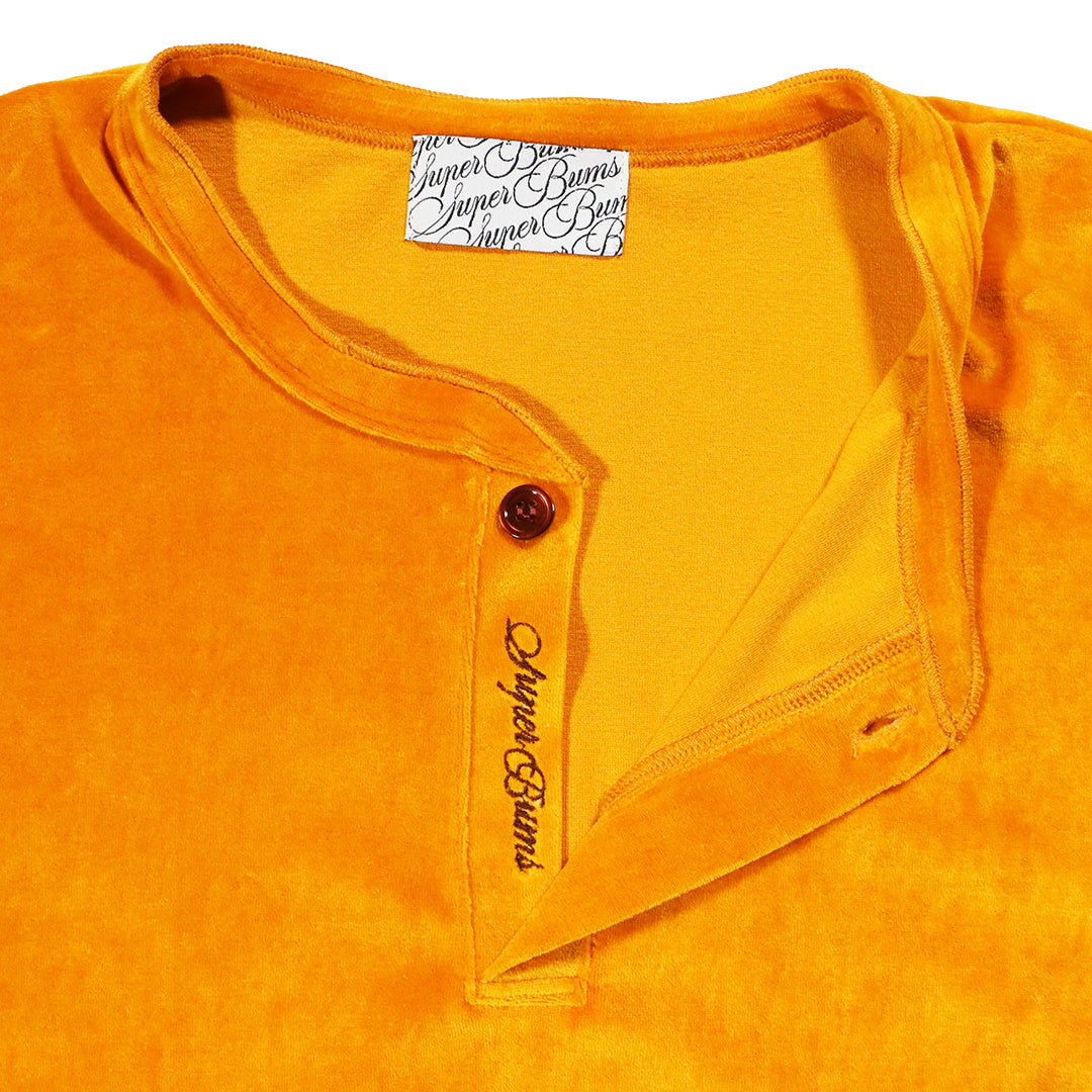 LOCALS ONLY x SUPERTRAMP "VELOR HENRY NECK S/S SHIRTS" / YELLOW x黒蝶貝ボタン