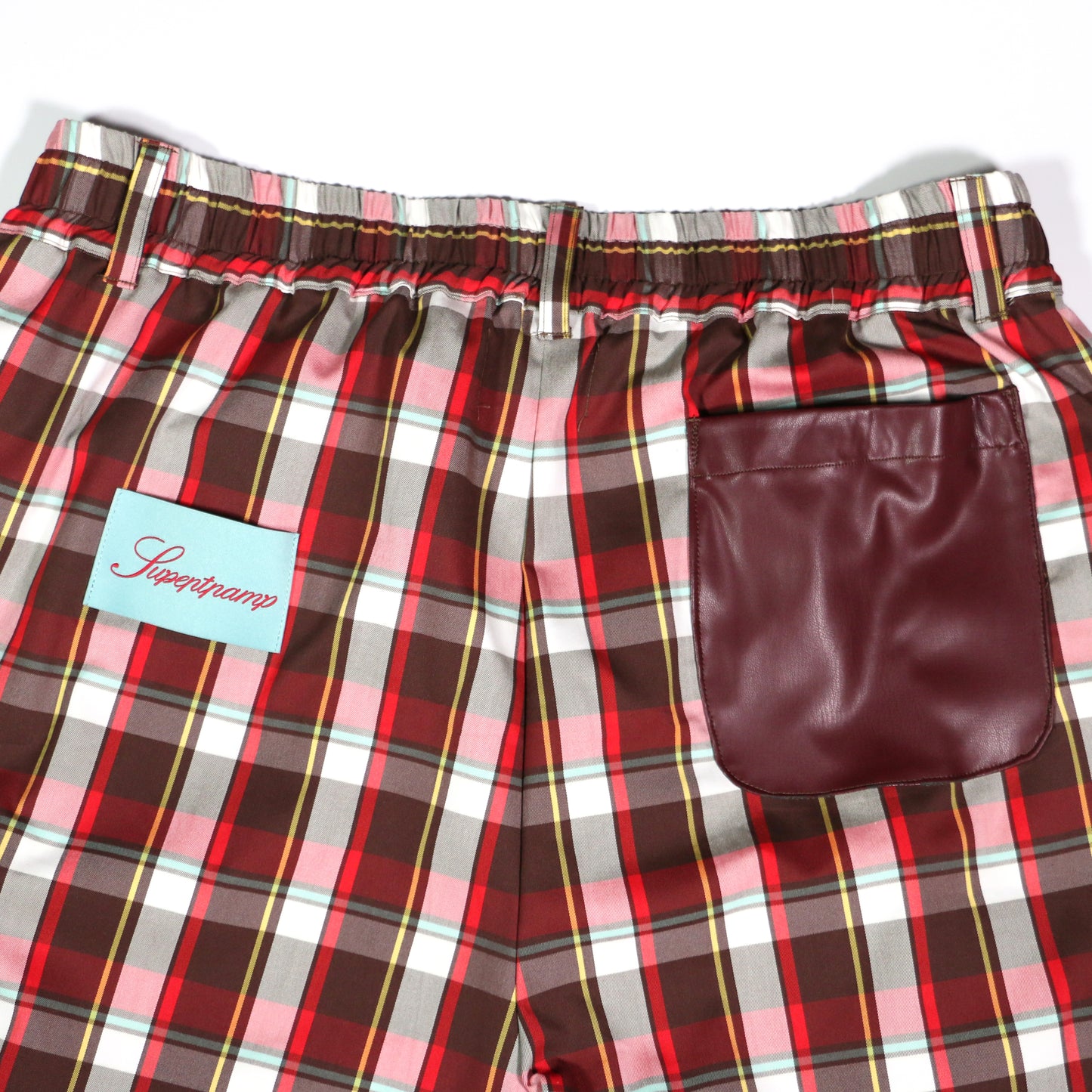 BAGGY CROPPED PANTS / RED CHECK AND LETHER