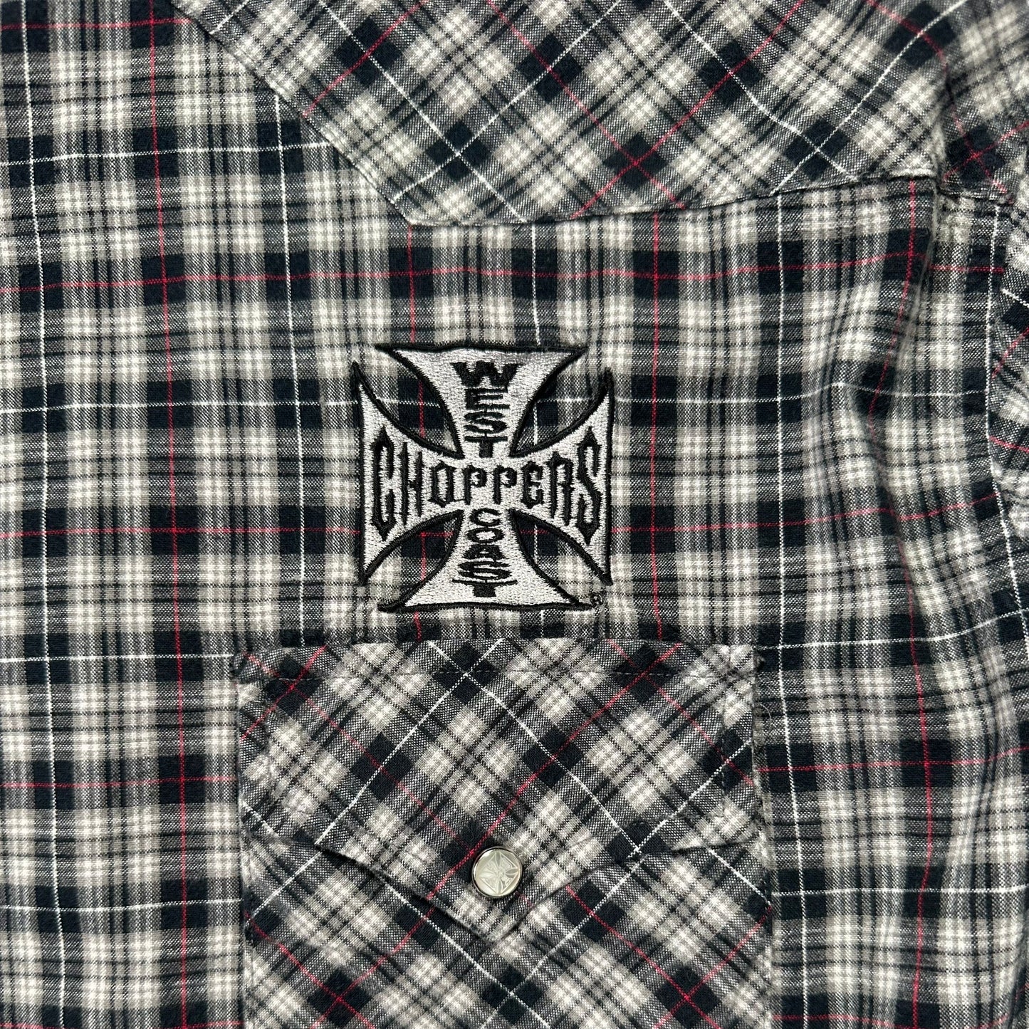00s "WEST COAST CHOPPERS" CHECK L/S SHIRTS GREY / L(42-44)
