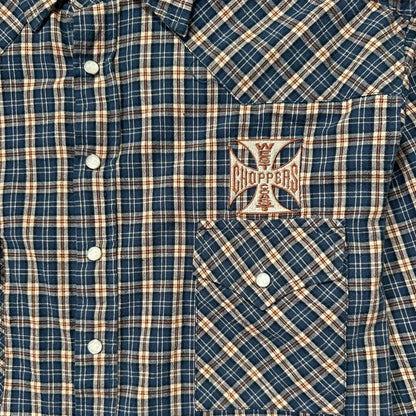 00s "WEST COAST CHOPPERS" CHECK L/S SHIRTS BLUE / M