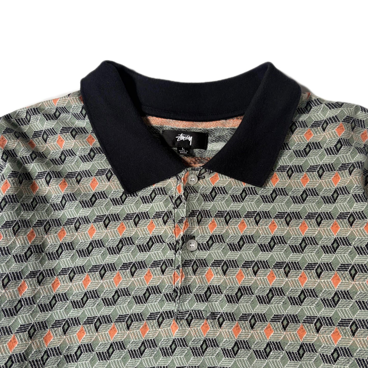 "STUSSY 22SS DIAMOED PATTERN POLO SHIRTS / SAX /  表記L