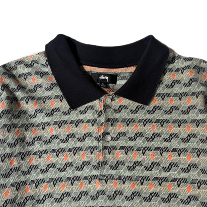 "STUSSY 22SS DIAMOED PATTERN POLO SHIRTS / SAX /  表記L