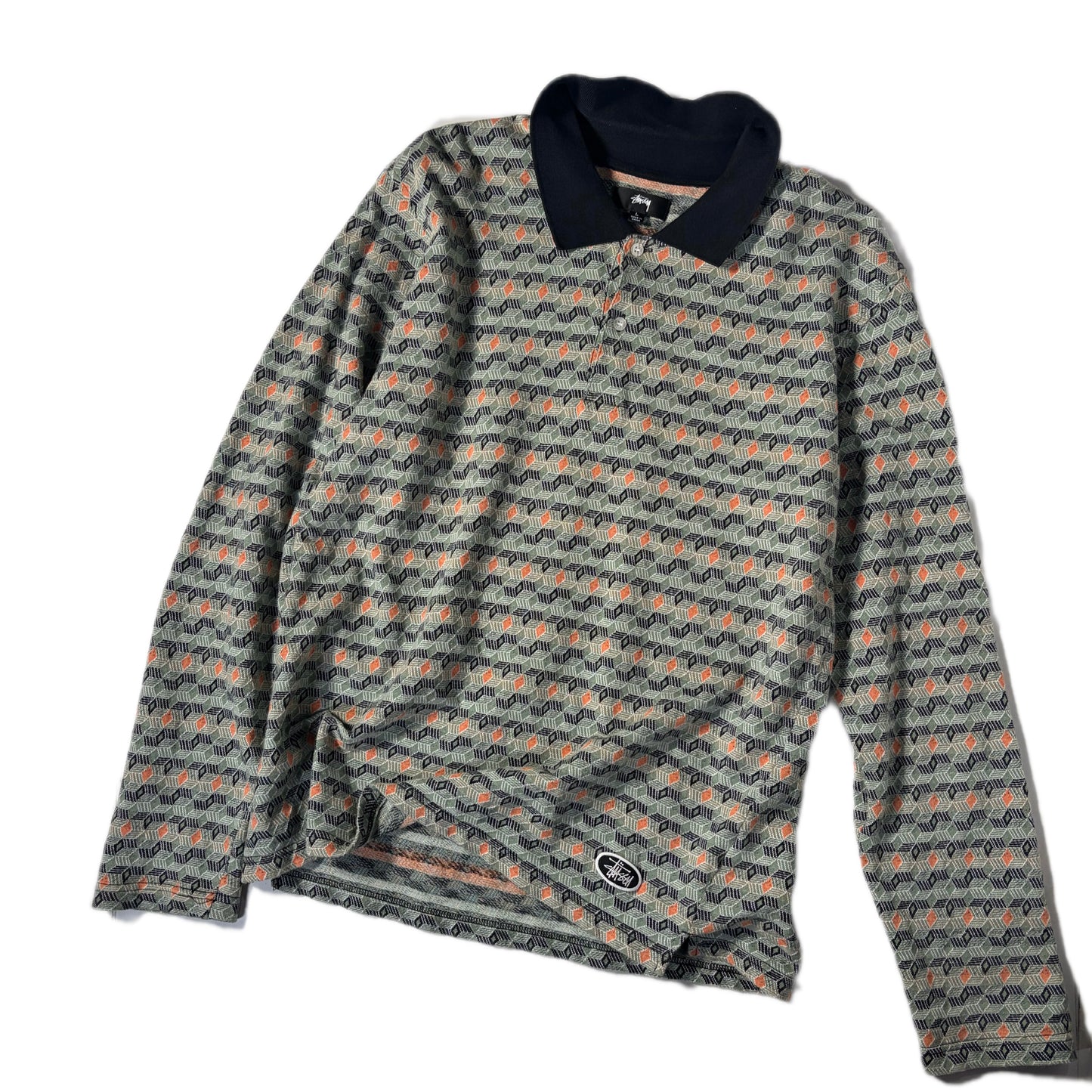 "STUSSY 22SS DIAMOED PATTERN POLO SHIRTS / SAX /  表記L