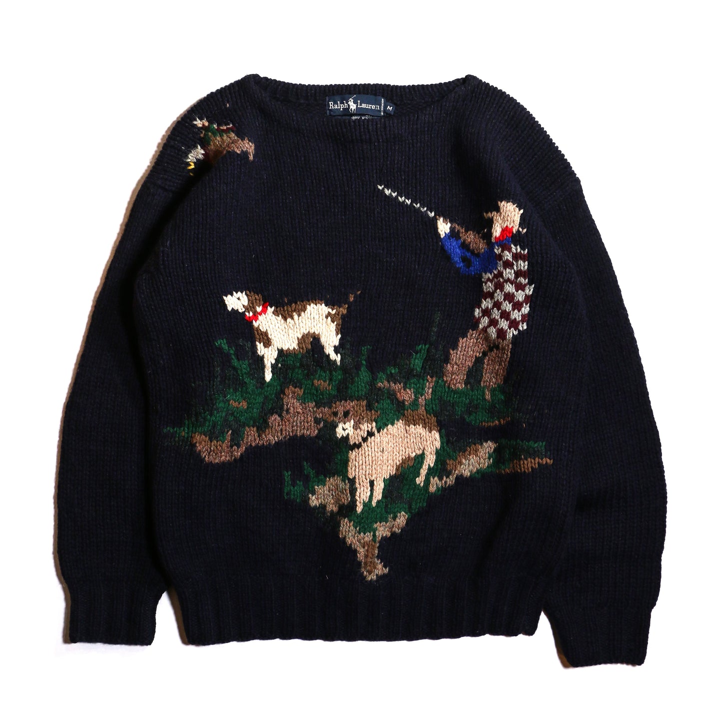 USED Ralph Lauren Hand Hunter Birds Dogs Spaniels Blue Label sweter / NAVY 表記M