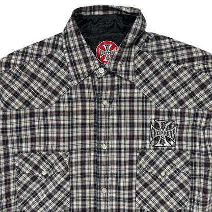 00s "WEST COAST CHOPPERS" CHECK L/S SHIRTS GREY / L(42-44)