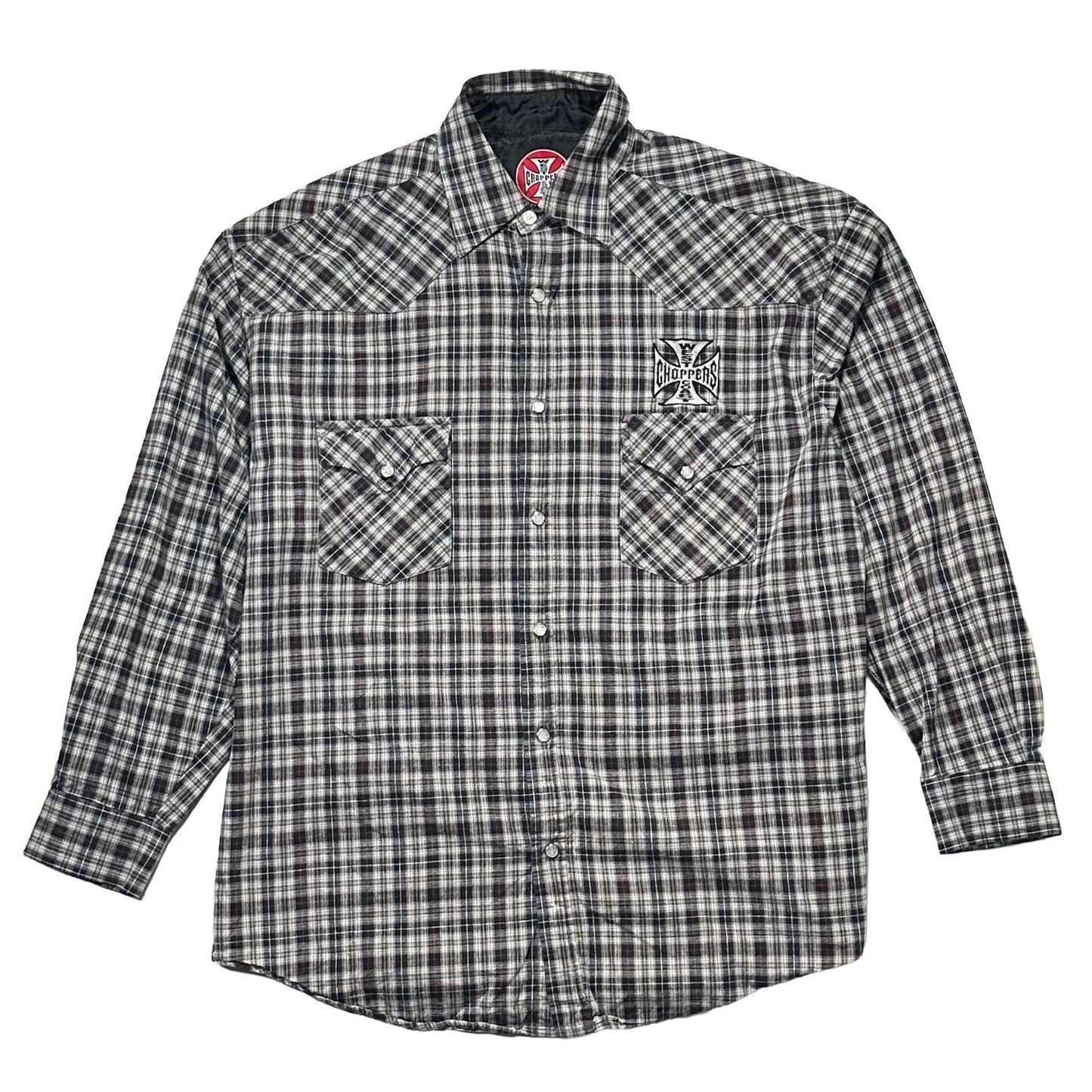 00s "WEST COAST CHOPPERS" CHECK L/S SHIRTS GREY / L(42-44)