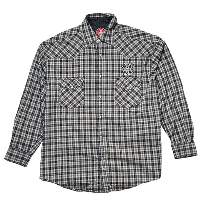 00s "WEST COAST CHOPPERS" CHECK L/S SHIRTS GREY / L(42-44)