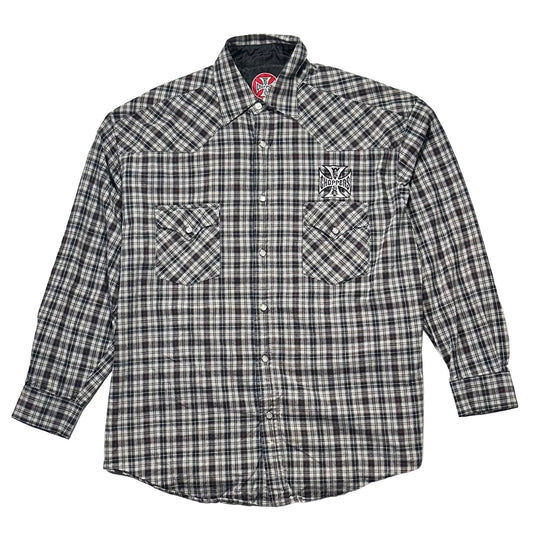 00s "WEST COAST CHOPPERS" CHECK L/S SHIRTS GREY / L(42-44)