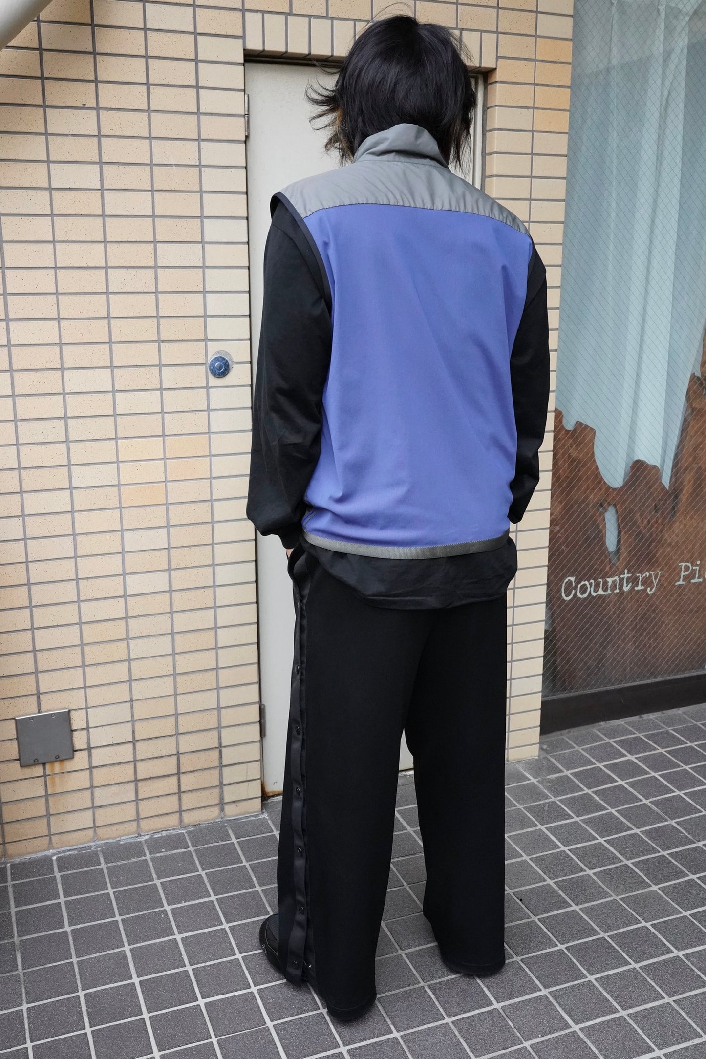 "USED" SS00s Prada Sport Nylon BACK MESH VEST /Gel Grey & Blue / 表記 56 (XL)