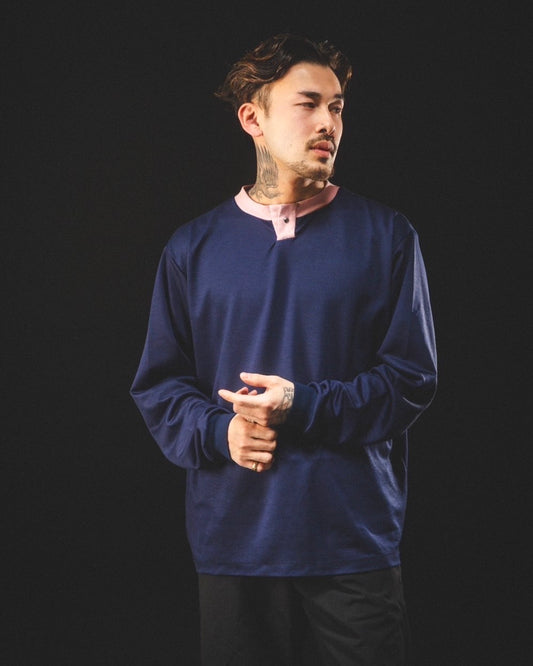 SNAP HENLY L/S TEE / NAVY