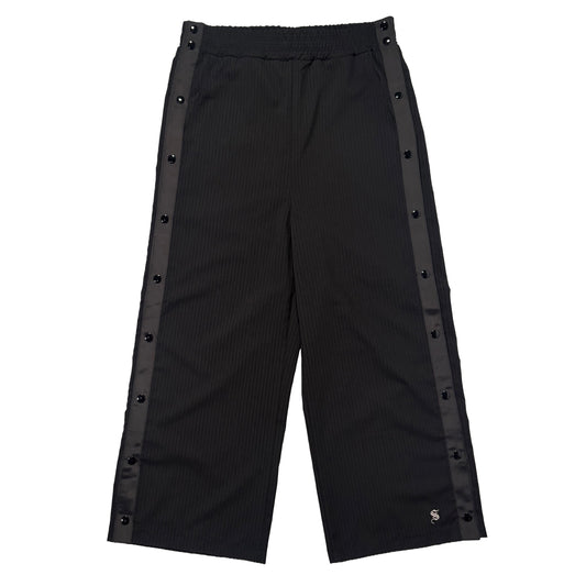STRIPED SIDE SNAP BUTTON PANTS /  BLACK