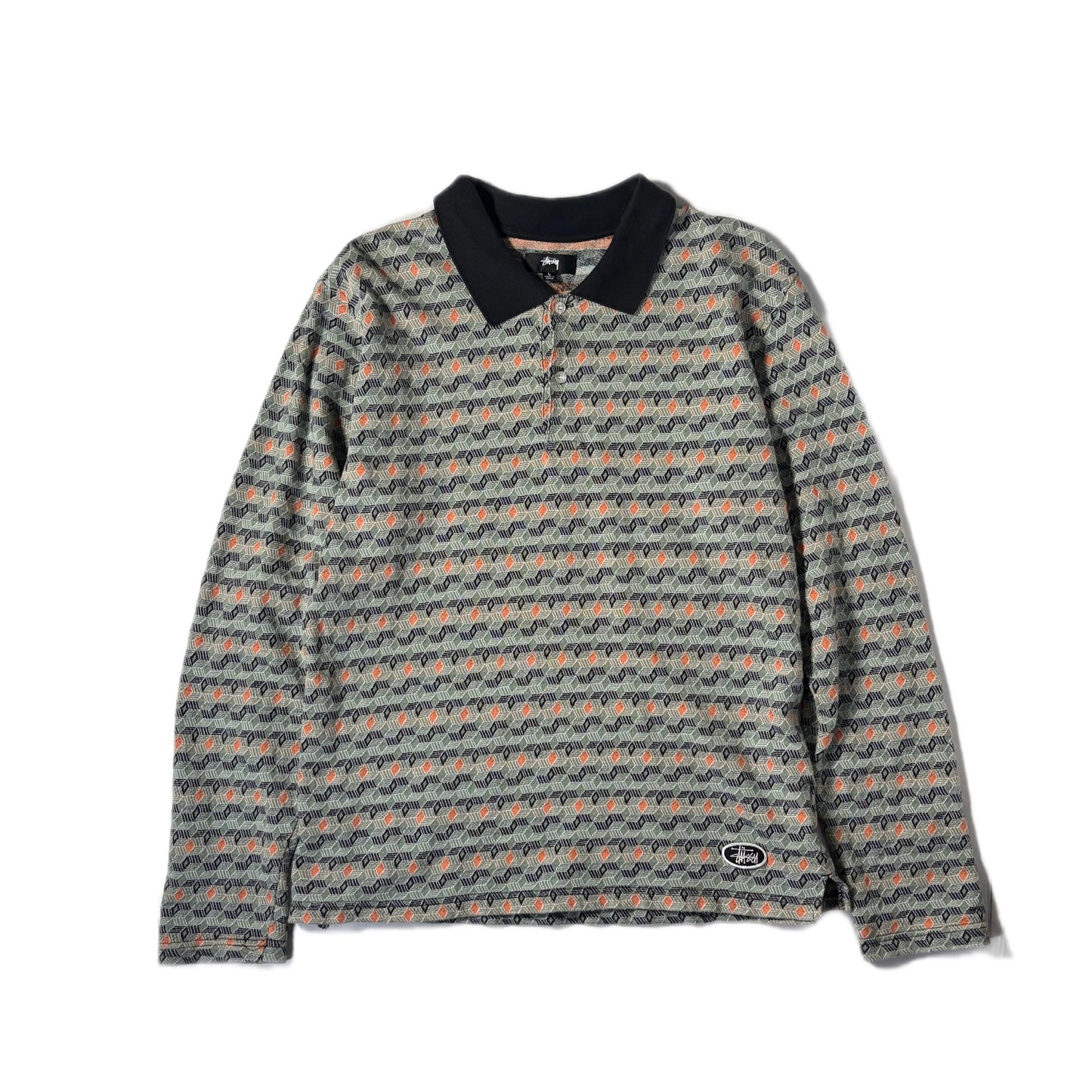 "STUSSY 22SS DIAMOED PATTERN POLO SHIRTS / SAX /  表記L