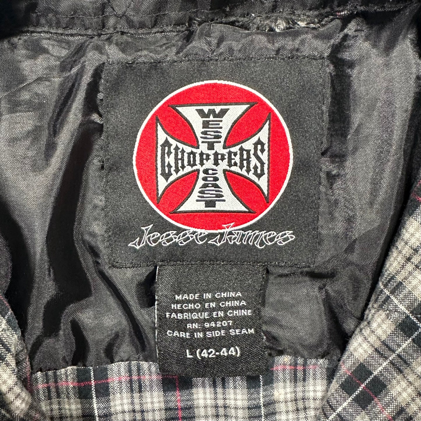 00s "WEST COAST CHOPPERS" CHECK L/S SHIRTS GREY / L(42-44)