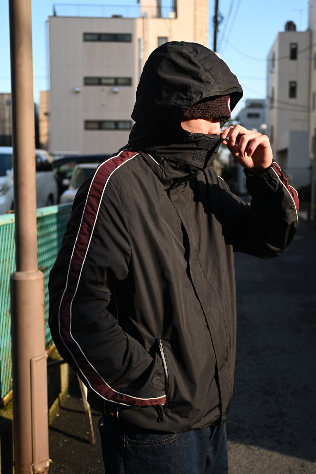 "USED" Prada Sport Nylon Hooded Jacket FW2018 / Black & Burgundy /表記52