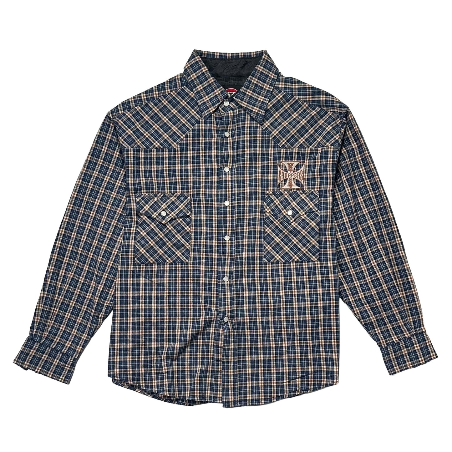 00s "WEST COAST CHOPPERS" CHECK L/S SHIRTS BLUE / M