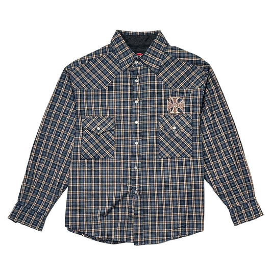 00s "WEST COAST CHOPPERS" CHECK L/S SHIRTS BLUE / M