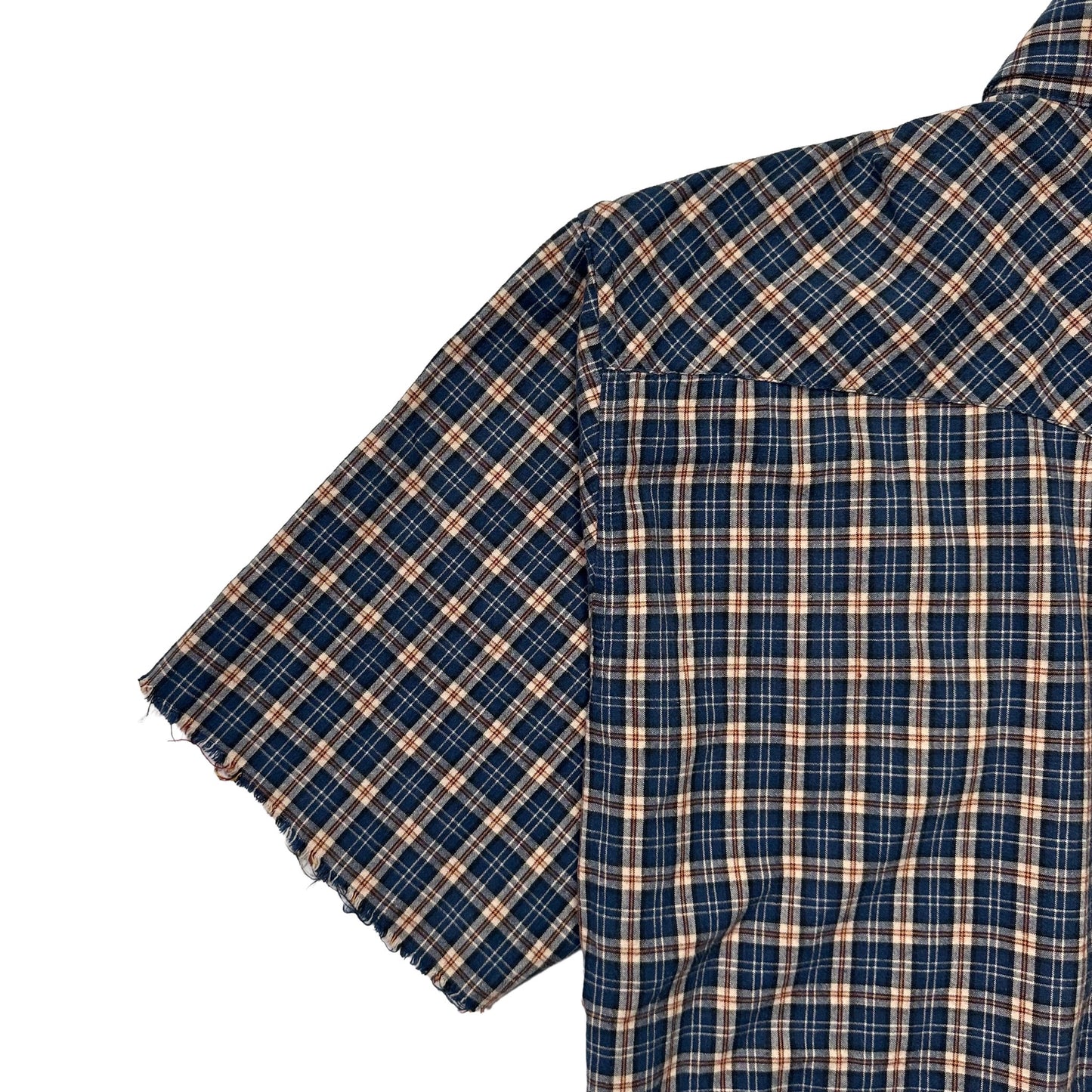 00s "WEST COAST CHOPPERS" CHECK CUT OFF S/S SHIRTS BLUE / L