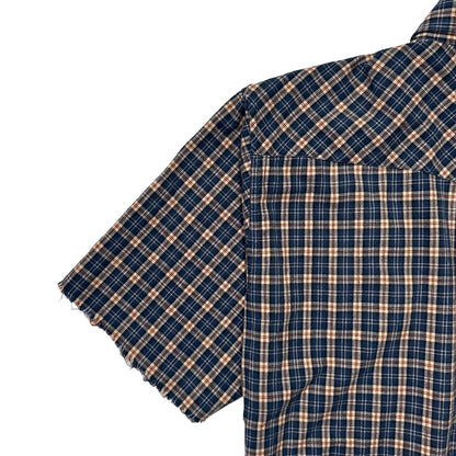 00s "WEST COAST CHOPPERS" CHECK CUT OFF S/S SHIRTS BLUE / L