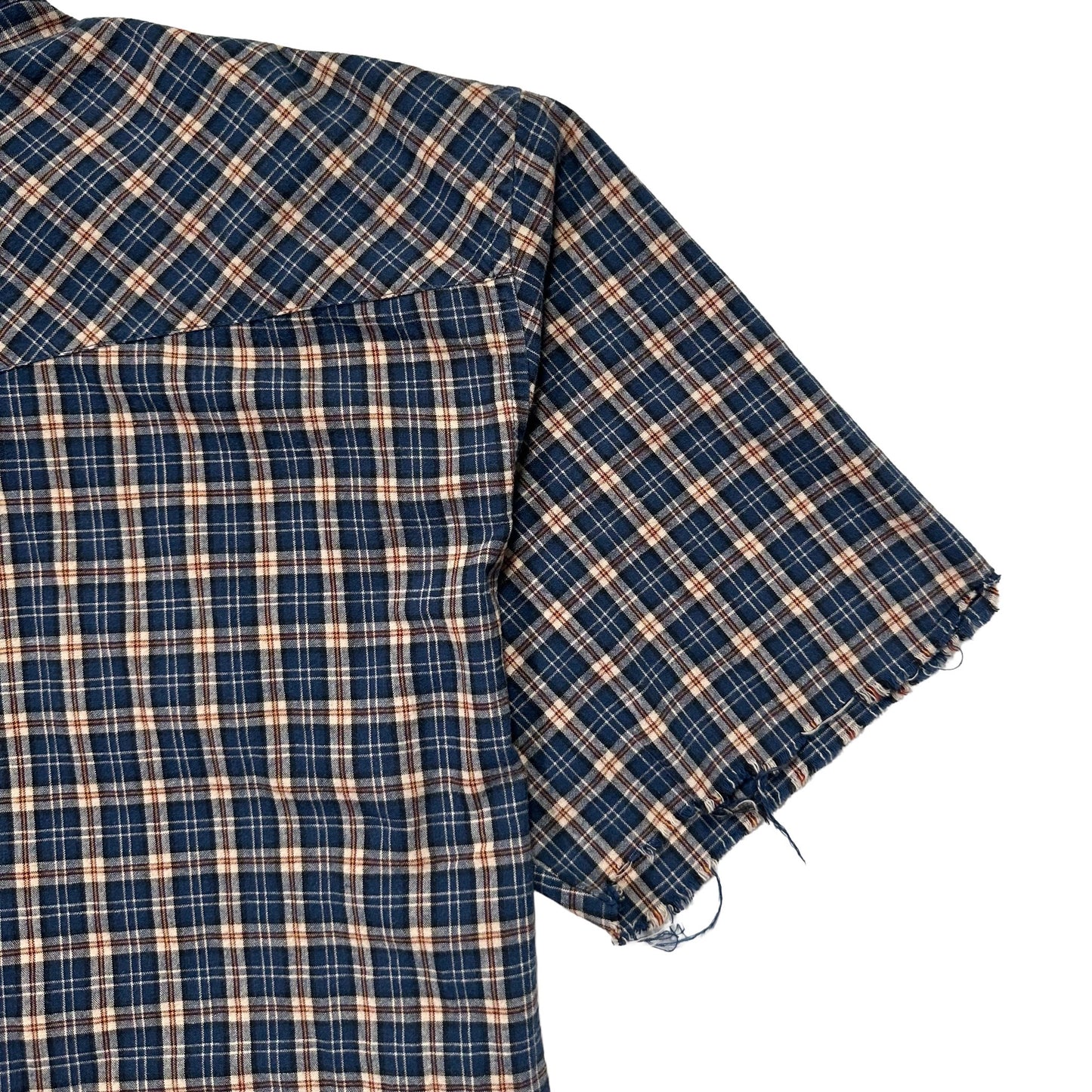 00s "WEST COAST CHOPPERS" CHECK CUT OFF S/S SHIRTS BLUE / L