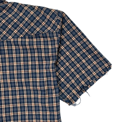 00s "WEST COAST CHOPPERS" CHECK CUT OFF S/S SHIRTS BLUE / L