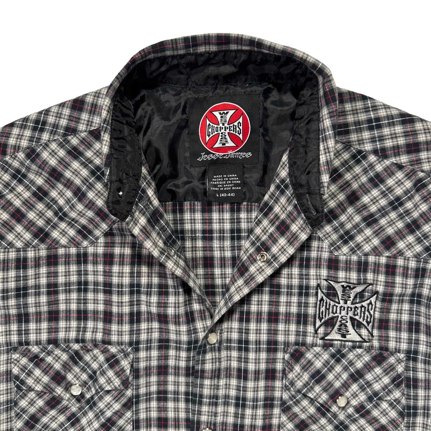 00s "WEST COAST CHOPPERS" CHECK L/S SHIRTS GREY / L(42-44)