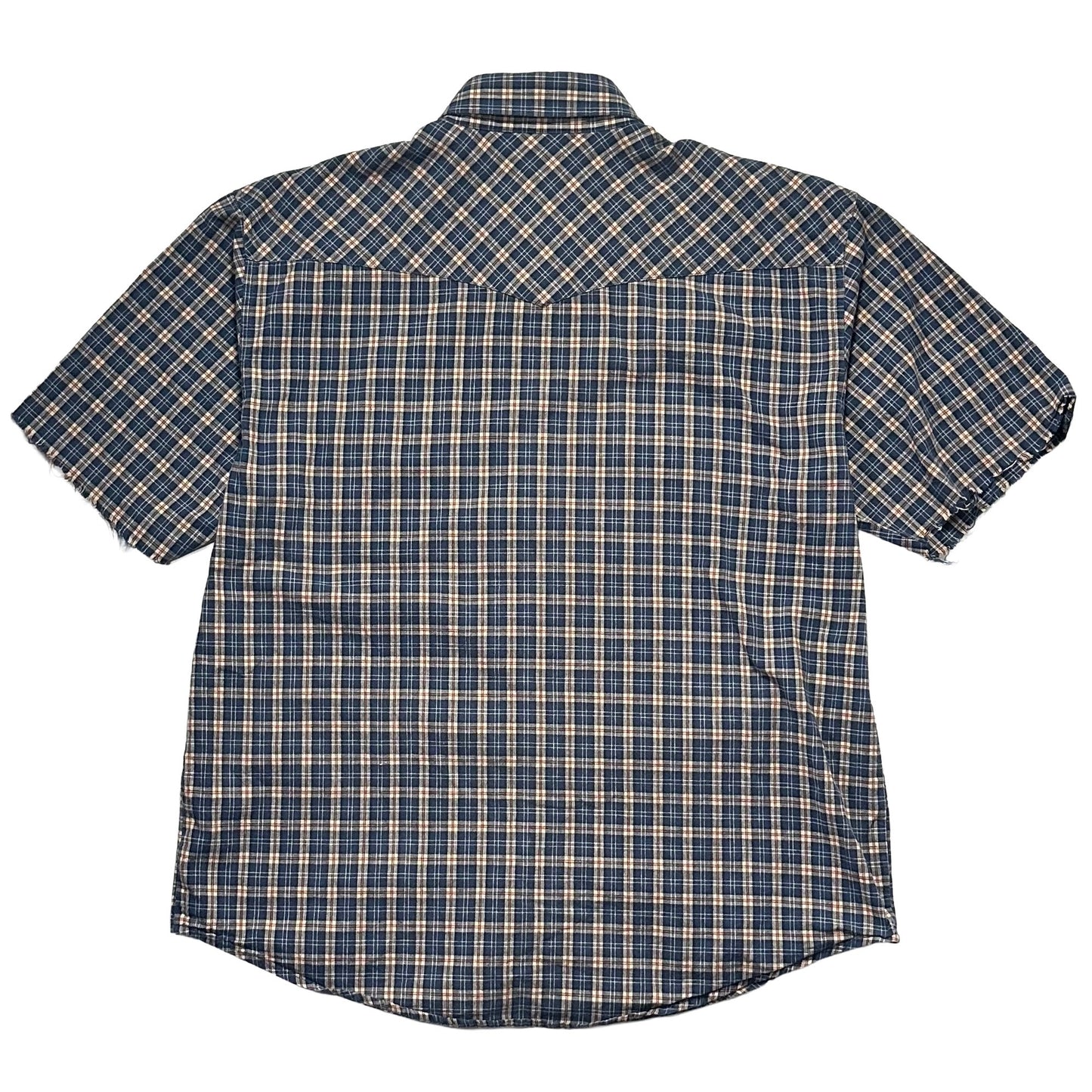 00s "WEST COAST CHOPPERS" CHECK CUT OFF S/S SHIRTS BLUE / L