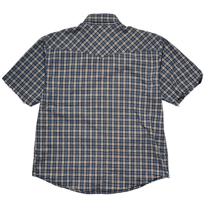00s "WEST COAST CHOPPERS" CHECK CUT OFF S/S SHIRTS BLUE / L
